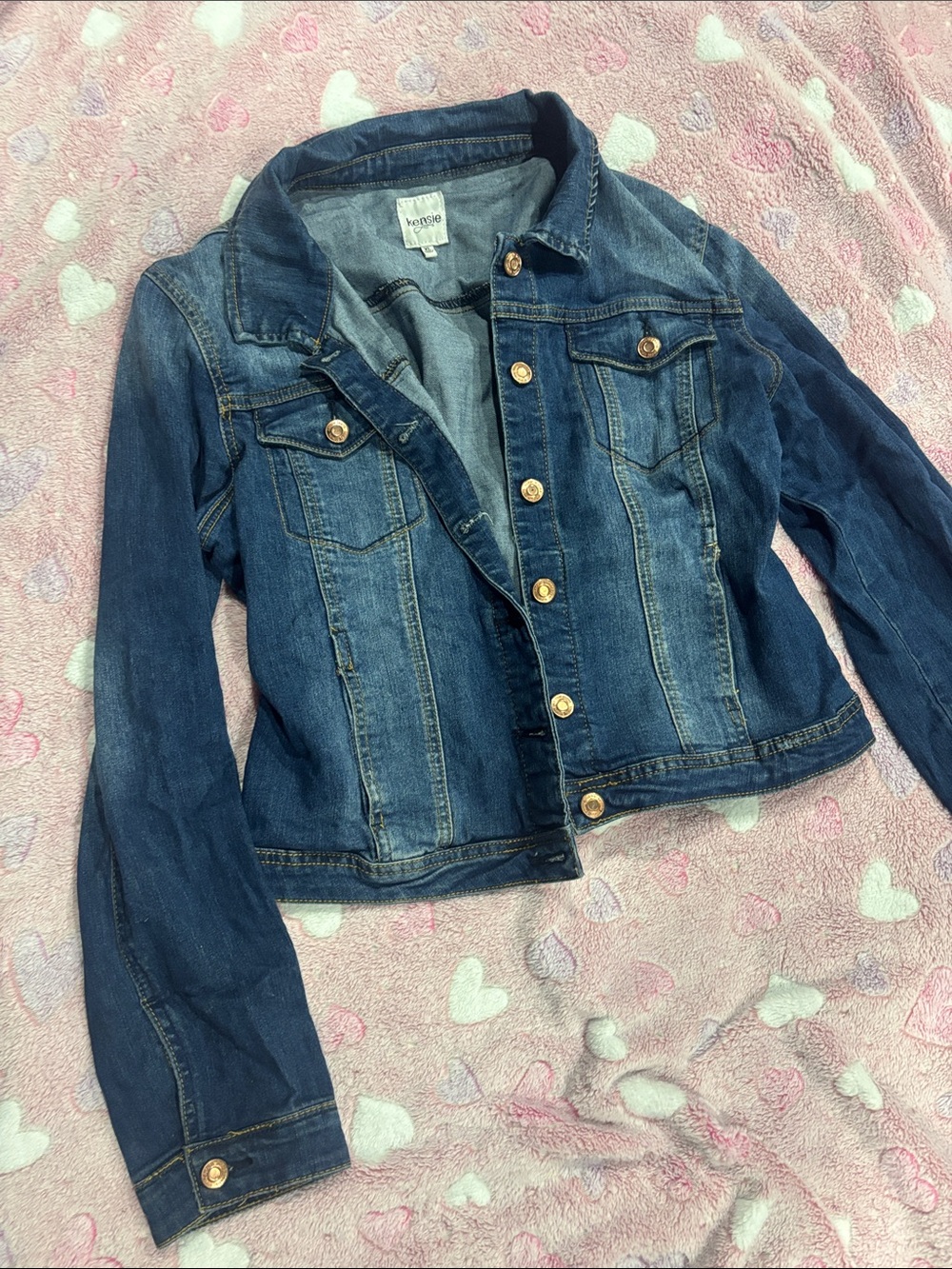 Kensie Dark Blue Denim Jacket with Copper Buttons